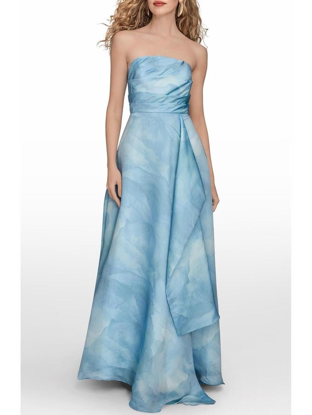 New Donna Karan New York Abstract Floral Strapless Gown Cielo Multi Sz 10 $399